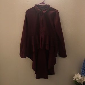 Hi Low Burgundy Long Steve Button Up